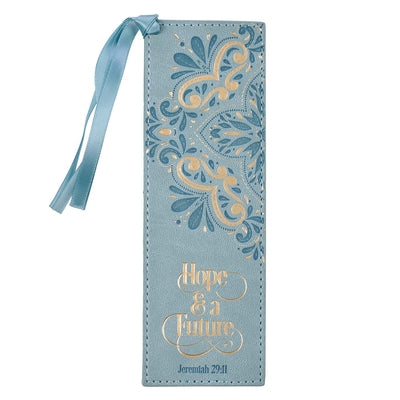 Light Teal Blue Lux Leather "Hope & a Future" Book Mark